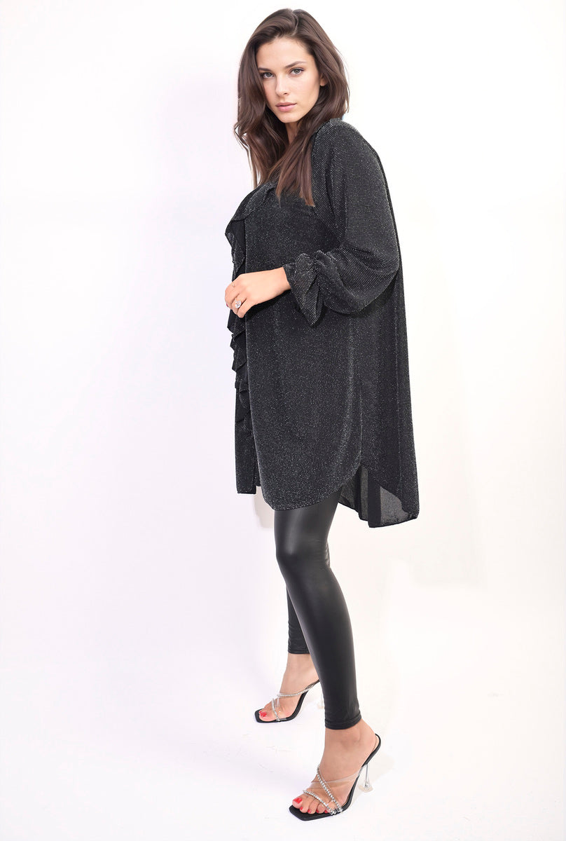 Oversized Satin Ruffle Shirt Dress Sizes S/M M/L