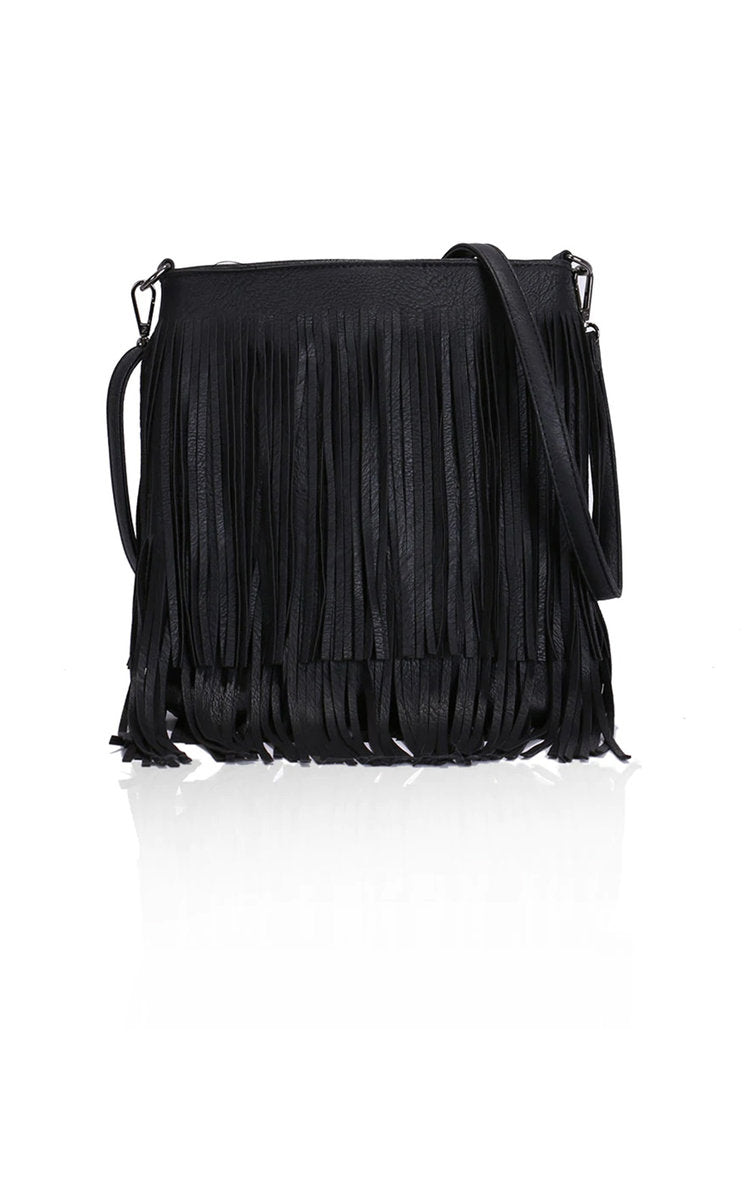 Faux Leather Fringe Bag