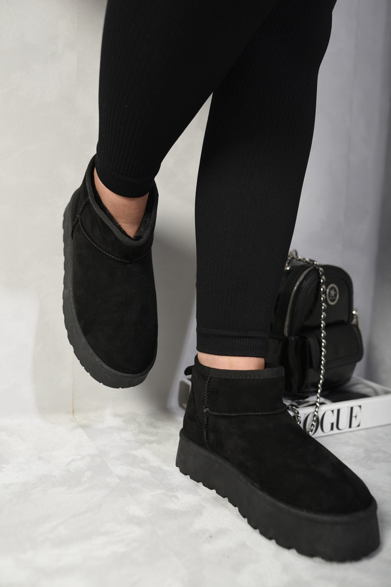 Faux Fur Lined Ankle Platform Mini Boots