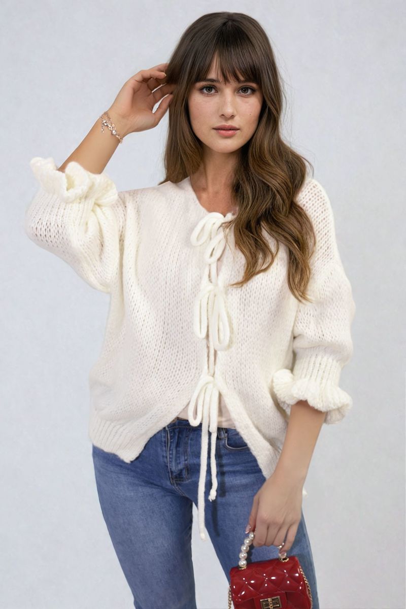 Tie Front Detail Chunky Knit Jumper