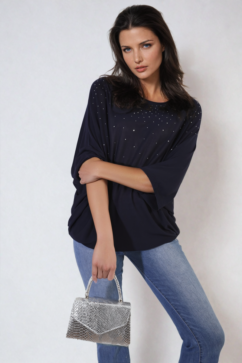 Round Neck Studded Oversized Top