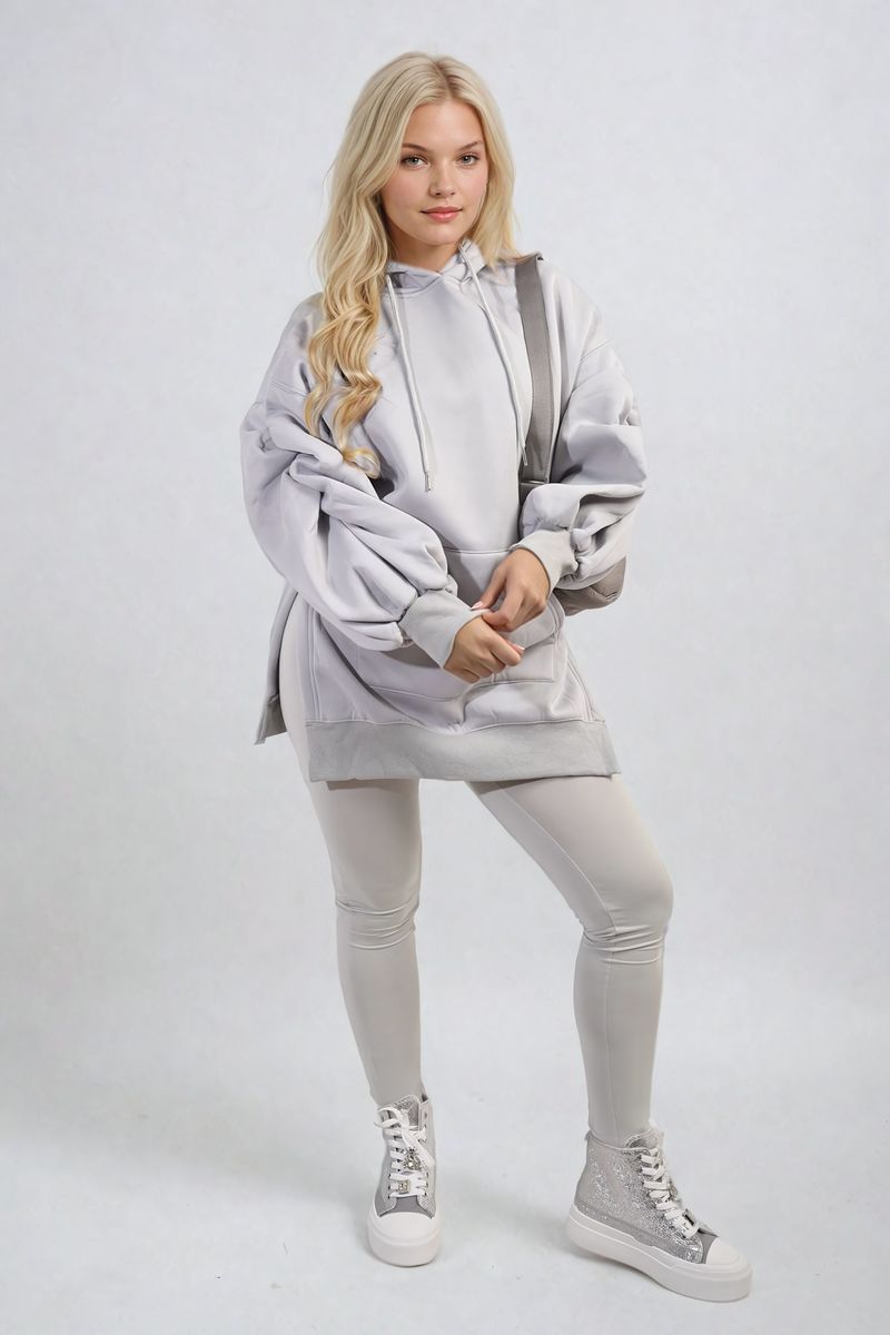 Oversized Hoodie with Side Split and Ribbed Leggings Co ord Set