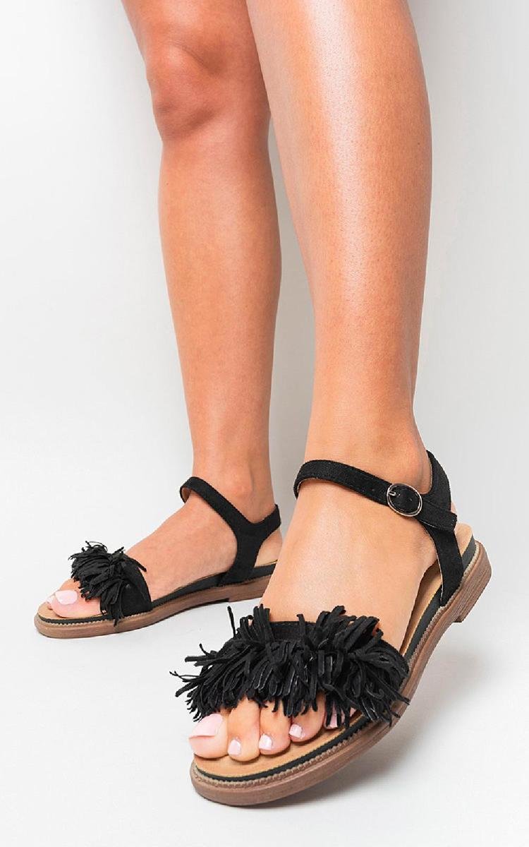 Side Buckle Closure Fringe Sandals