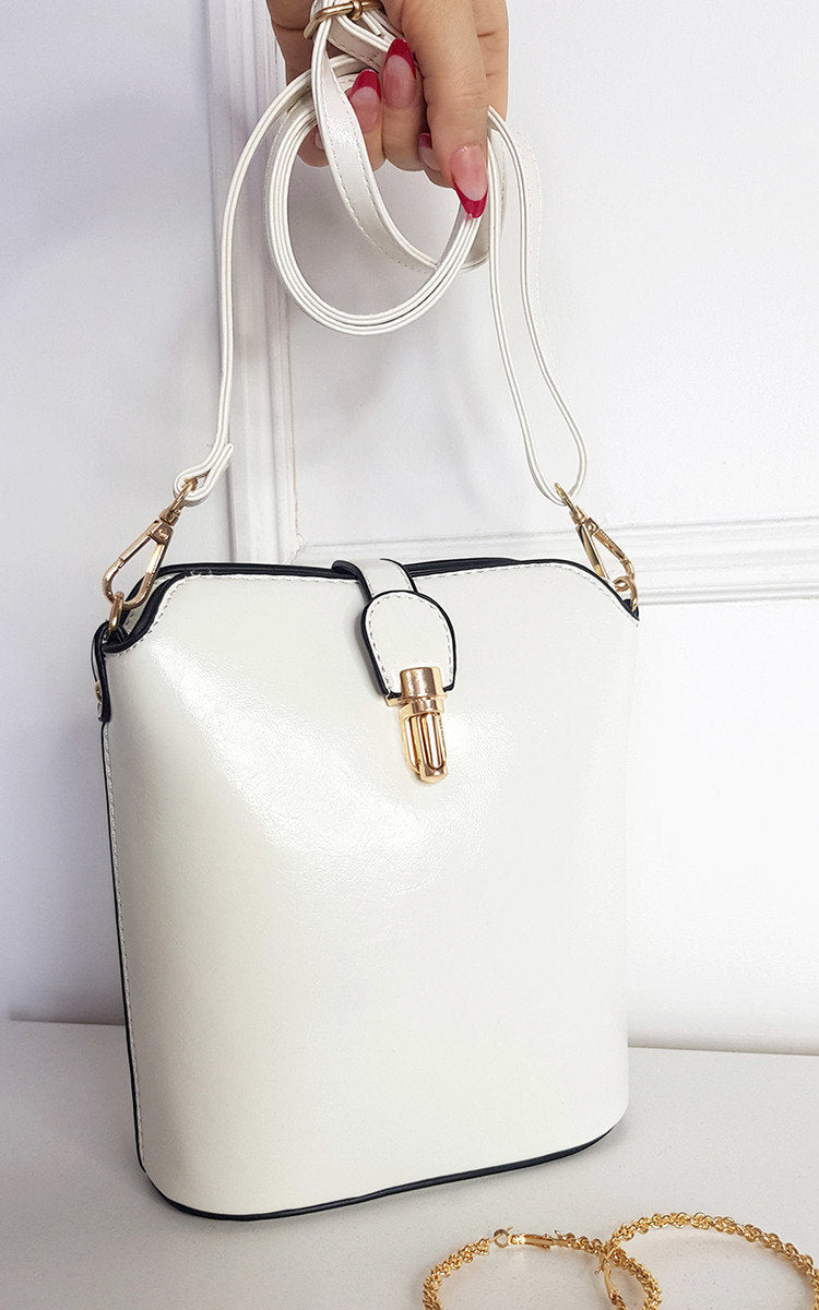 Faux Leather Crossbody Bag with Gold Detail and Adjustable Strap