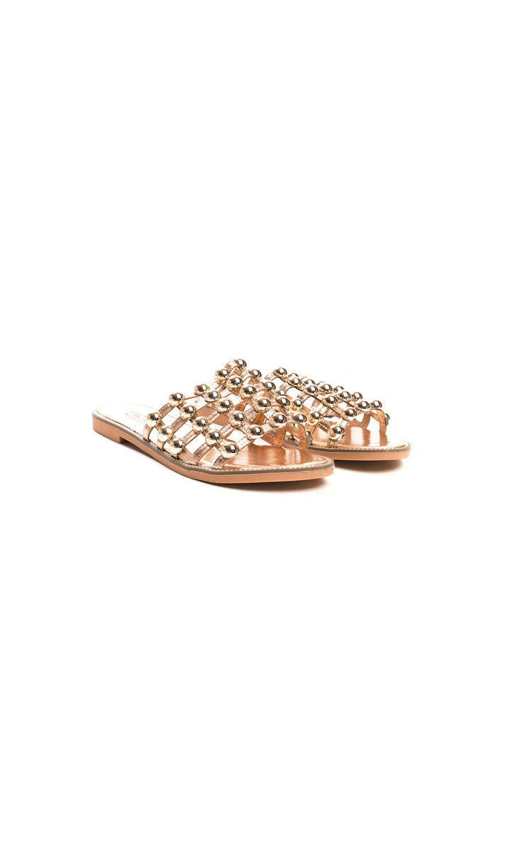 Studded Caged Open Toe Sliders