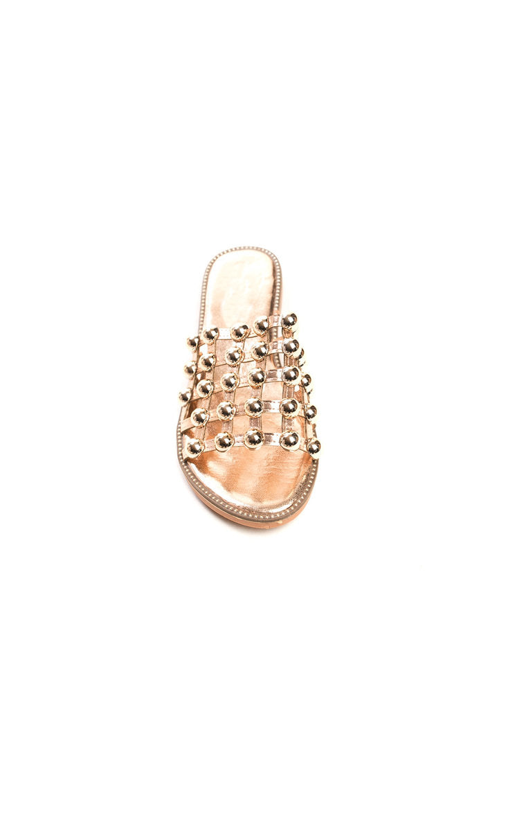 Studded Caged Open Toe Sliders