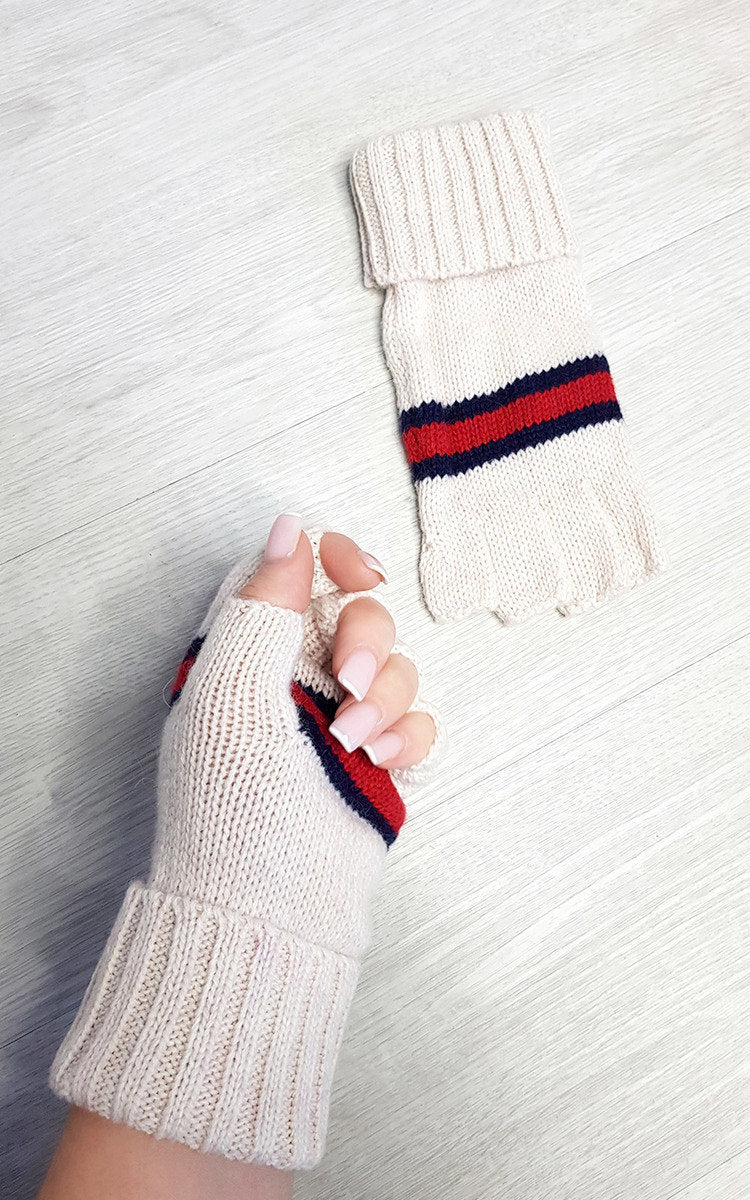 Fingerless Gloves with Stripe Detail