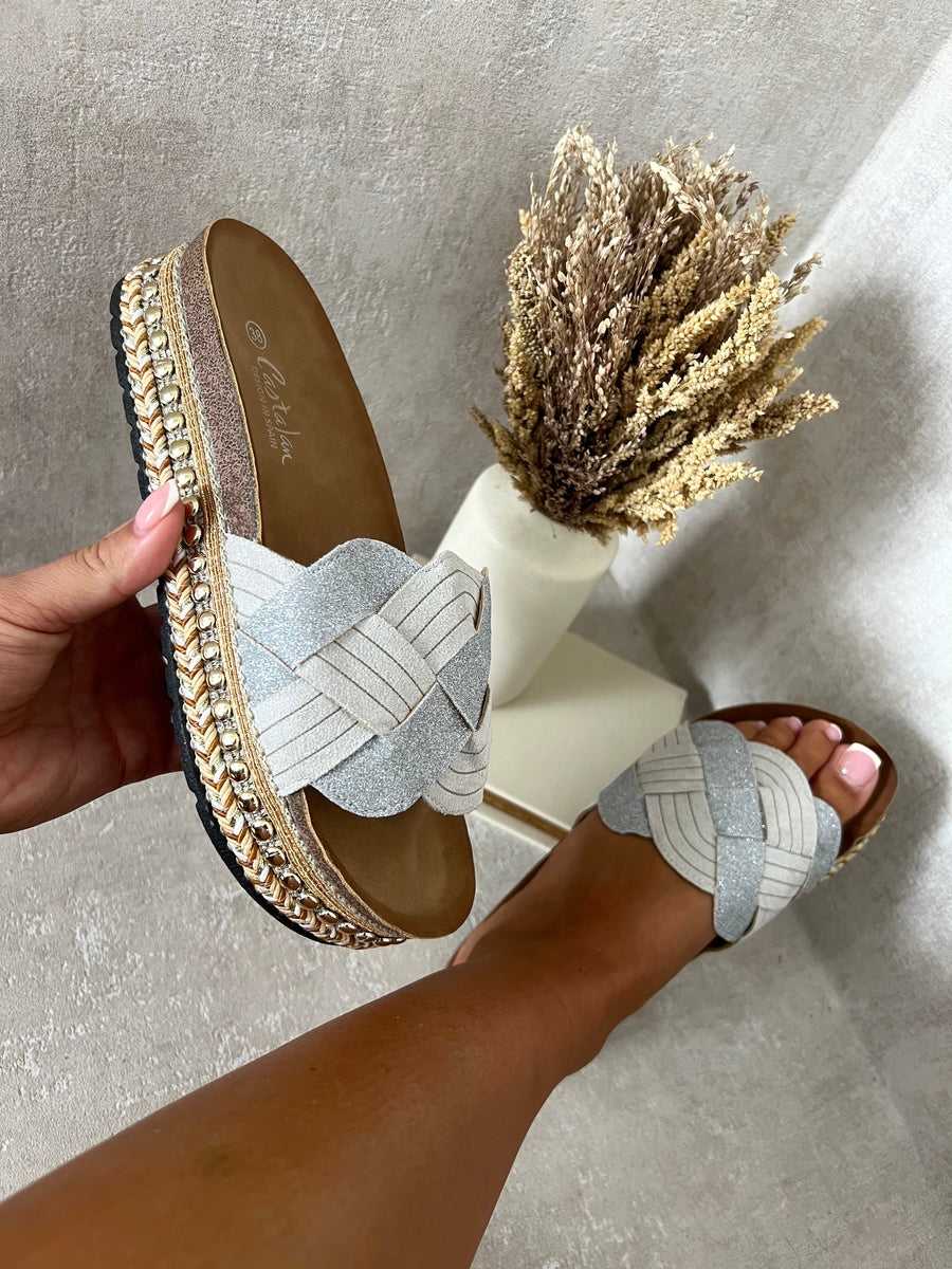 Embellished Strap Braided Chunky Platform Sandals