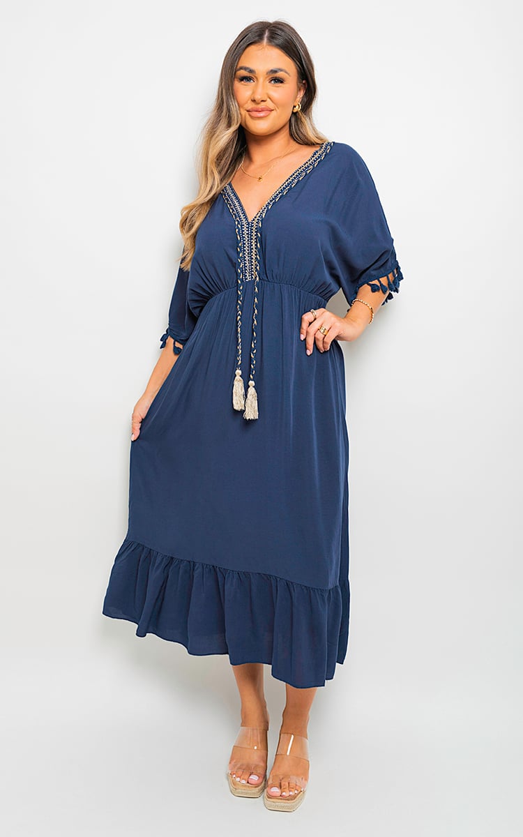 V-Neck Rope Tassel Detail Maxi Dress Sizes S/M M/L