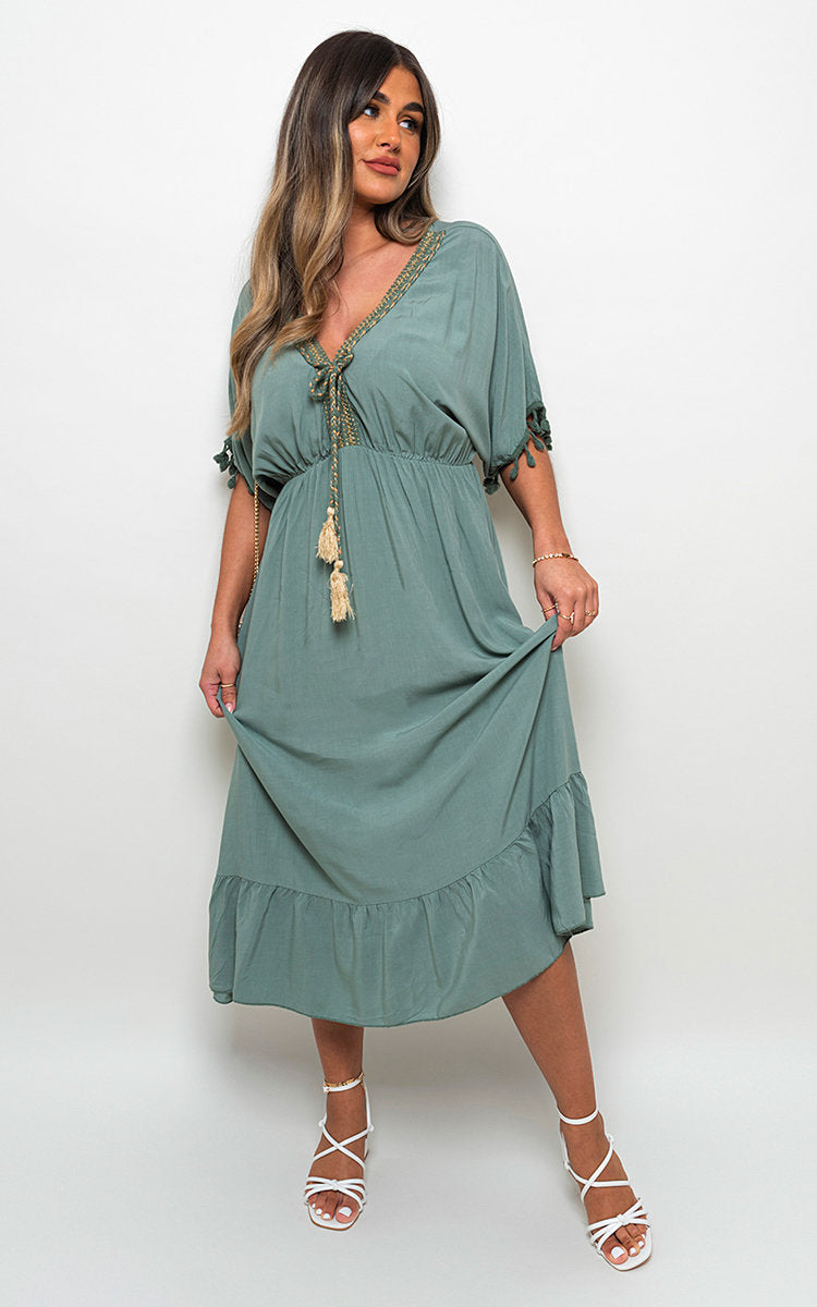 V-Neck Rope Tassel Detail Maxi Dress Sizes S/M M/L