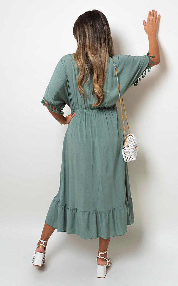 V-Neck Rope Tassel Detail Maxi Dress Sizes S/M M/L