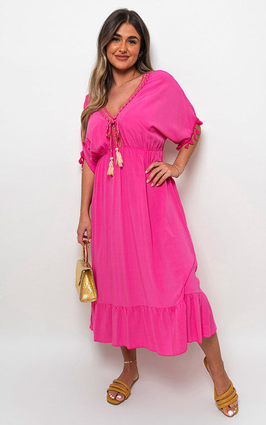 V-Neck Rope Tassel Detail Maxi Dress Sizes S/M M/L