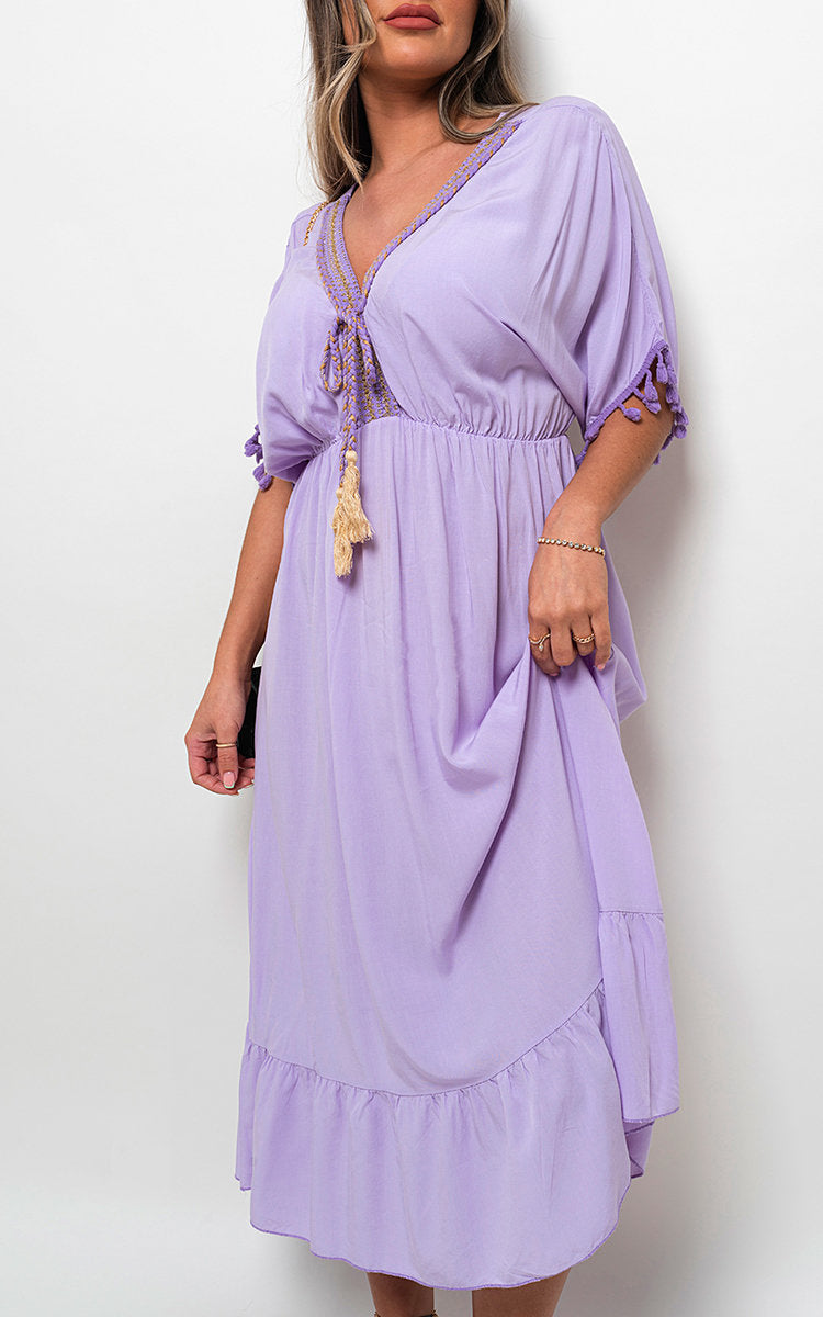 V-Neck Rope Tassel Detail Maxi Dress Sizes S/M M/L