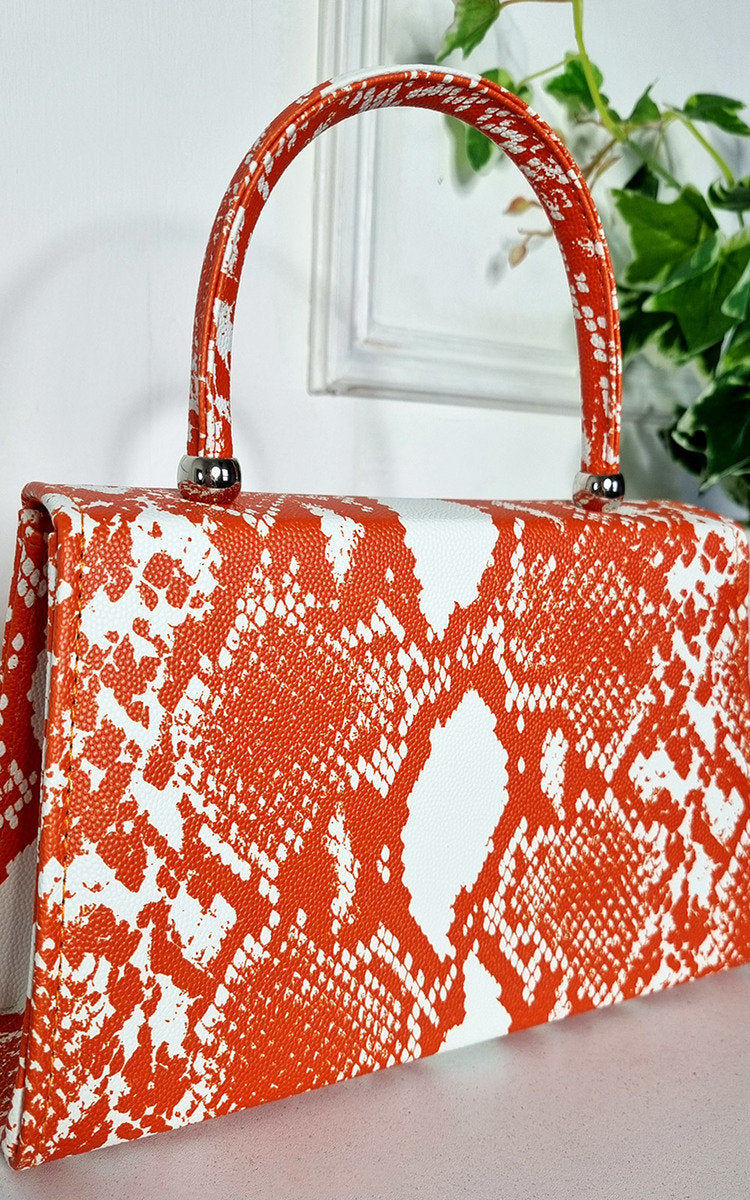 Faux Leather Printed Fold Over Bag