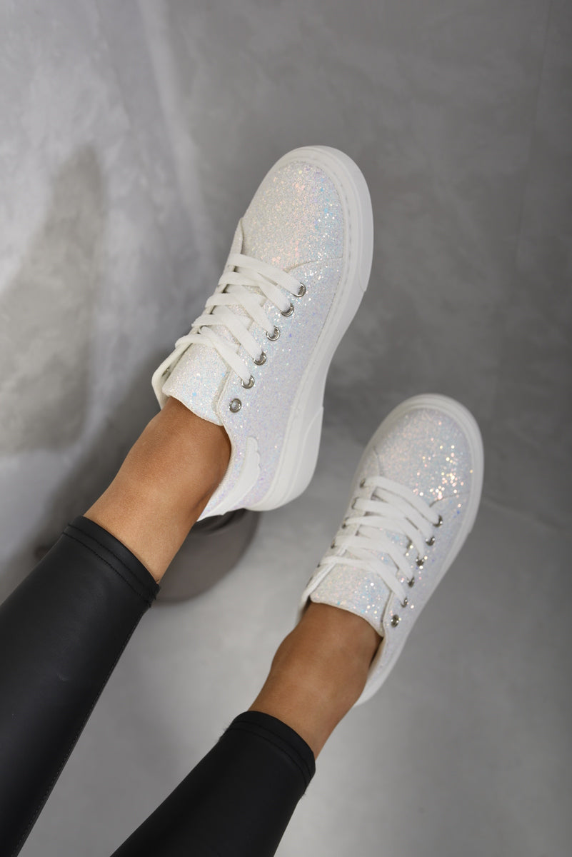 Glitter Lace Up Slip On Trainers