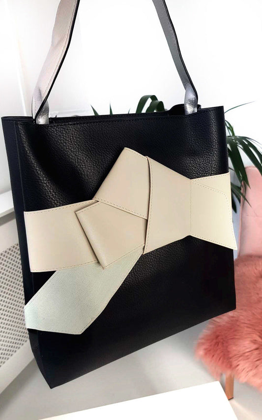 Colour Block Bow Tote Handbag