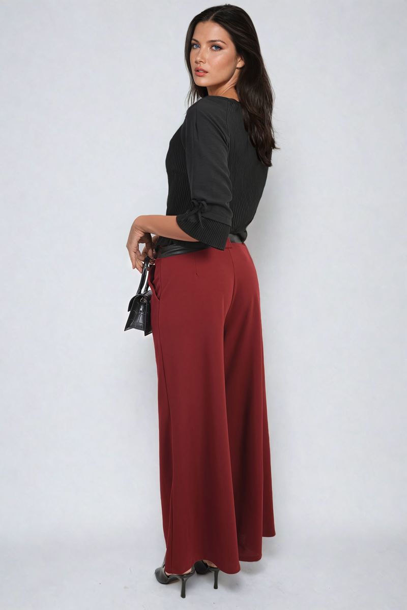 Belted High Waist Wide Leg Trouser