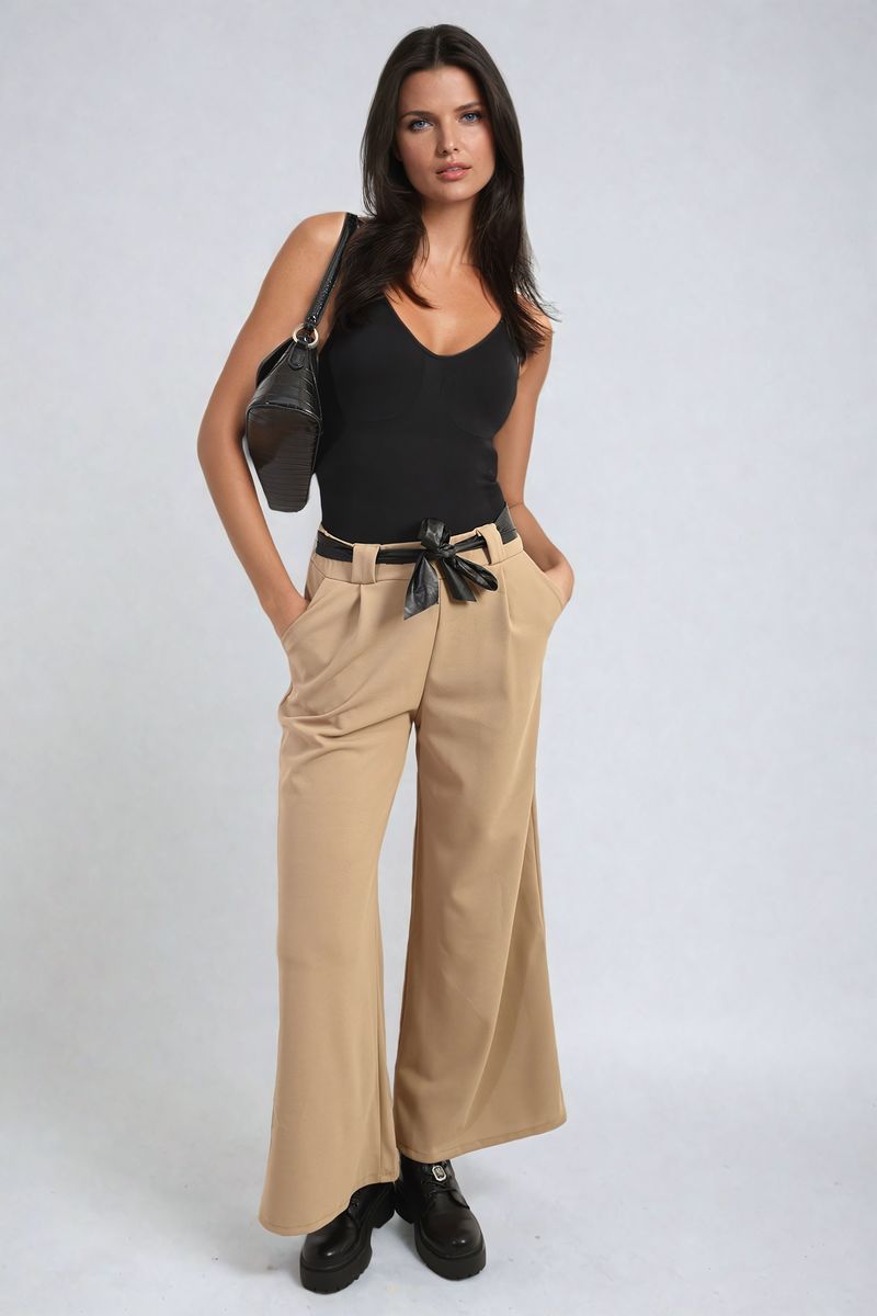 Belted High Waist Wide Leg Trouser