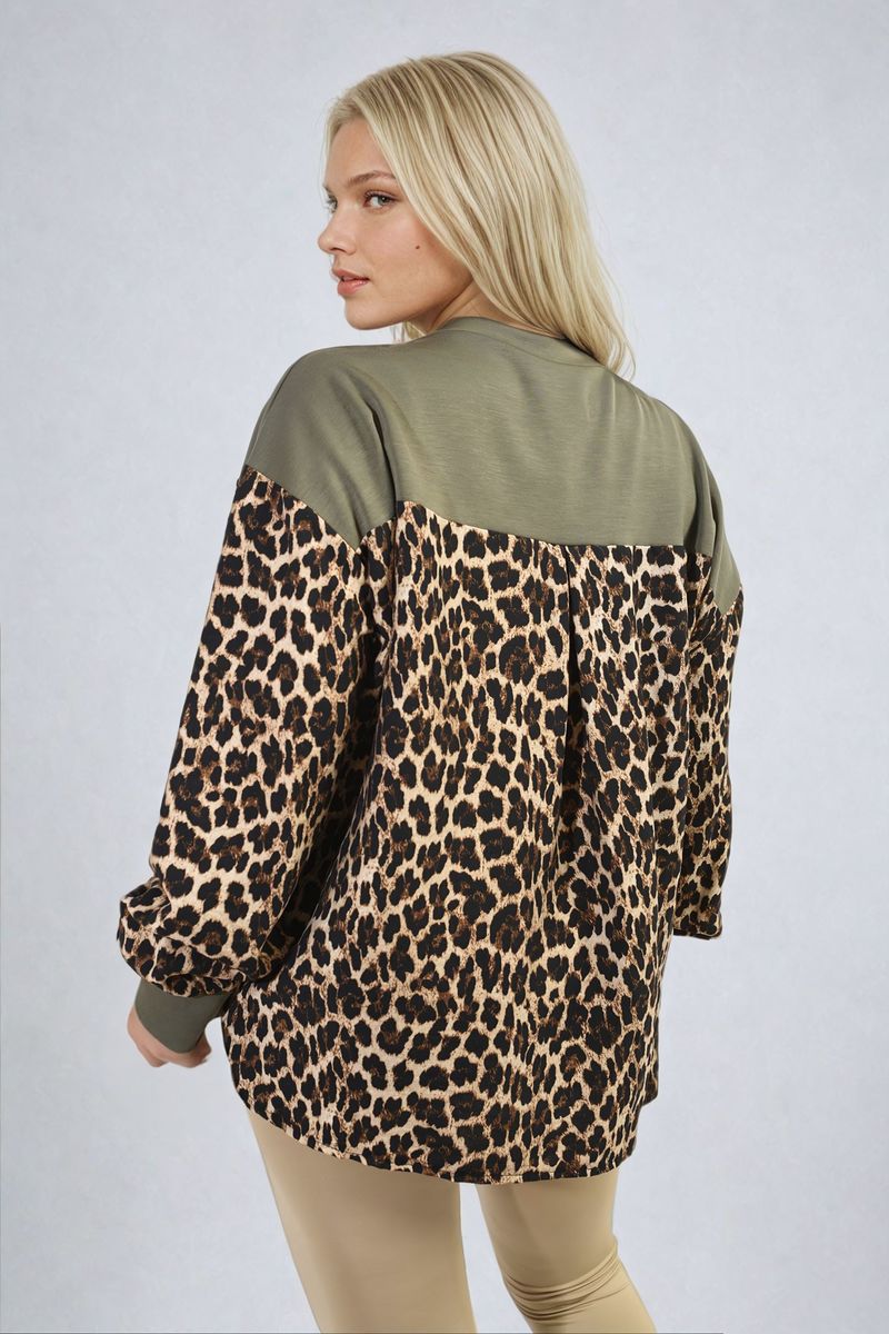 Leopard Print Long Sleeve Knitted Jumper