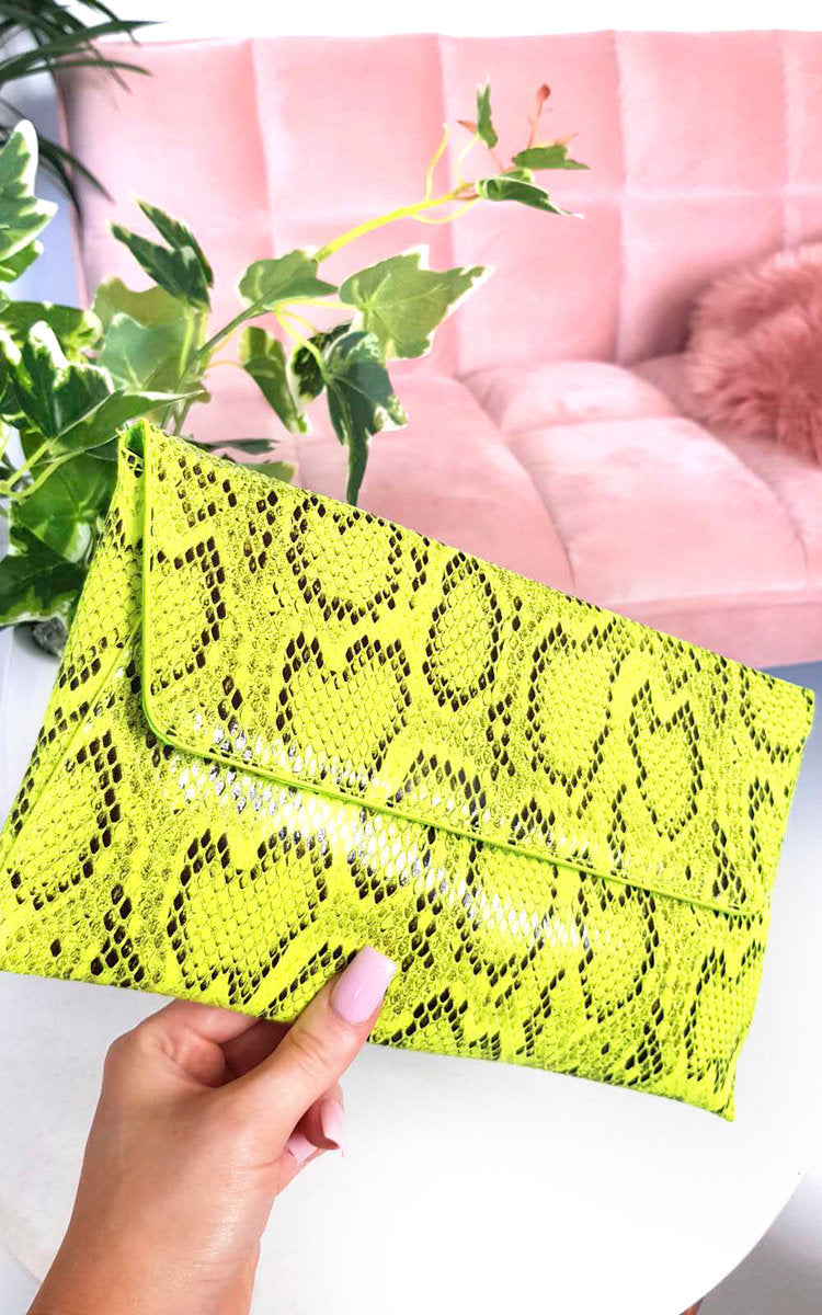 Snake Print Envelope Clutch Bag