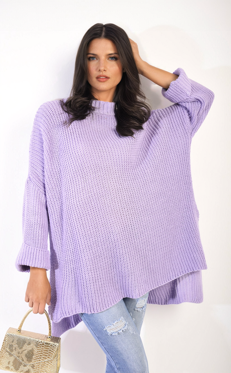 High Neck Oversized Long Sleeve Knitted Jumper