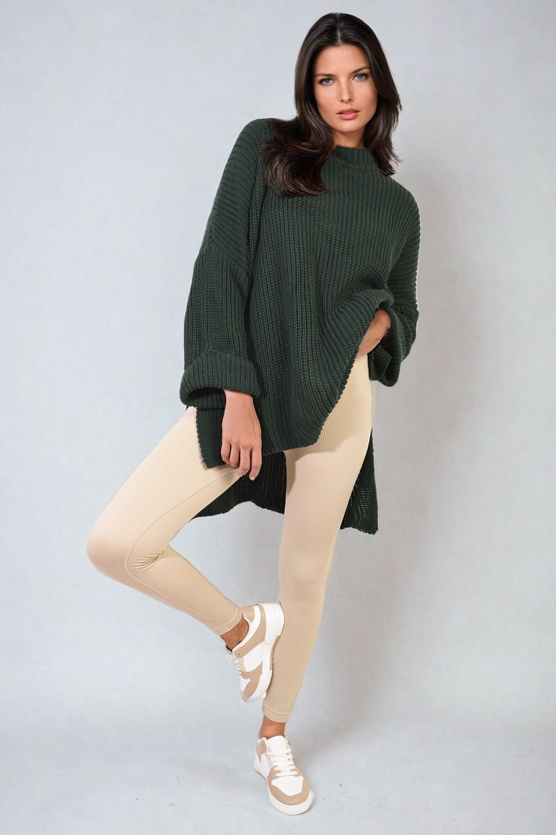 High Neck Oversized Long Sleeve Knitted Jumper