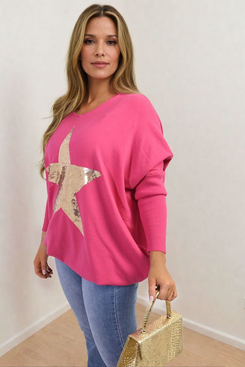 Sequin Star Oversized Knitted Jumper