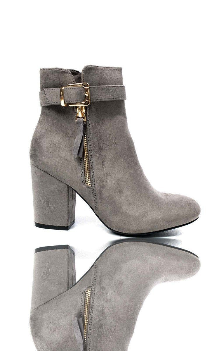 Buckle Faux Suede Ankle Boots