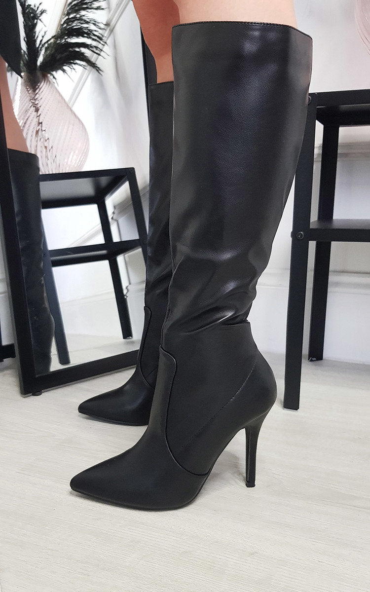 Faux Leather Knee Length Boots