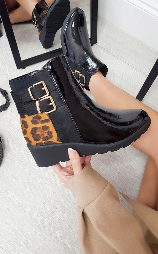 Patent Platform Boots with Print Detail