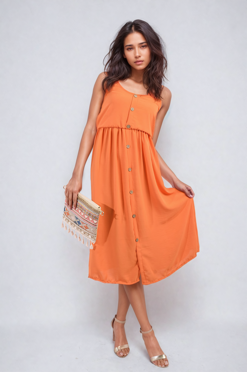 Button Front Strappy Midi Dress Sizes S/M M/L