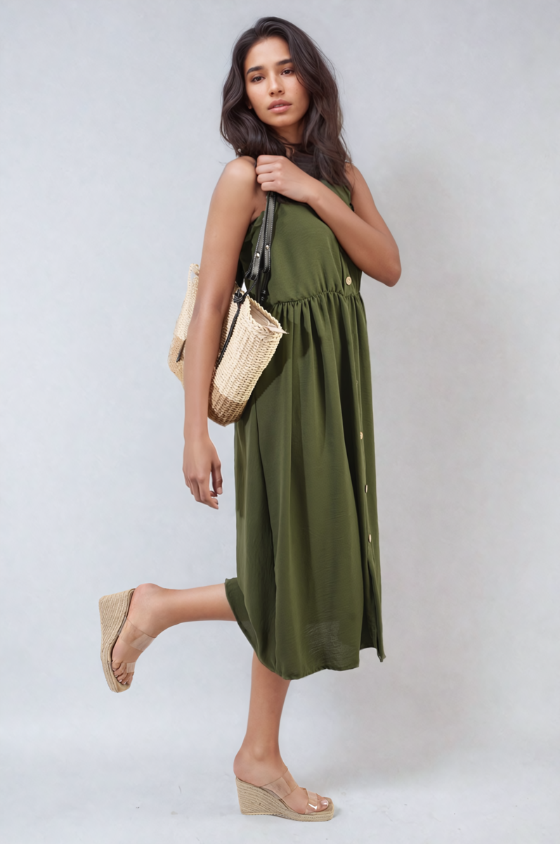 Button Front Strappy Midi Dress Sizes S/M M/L