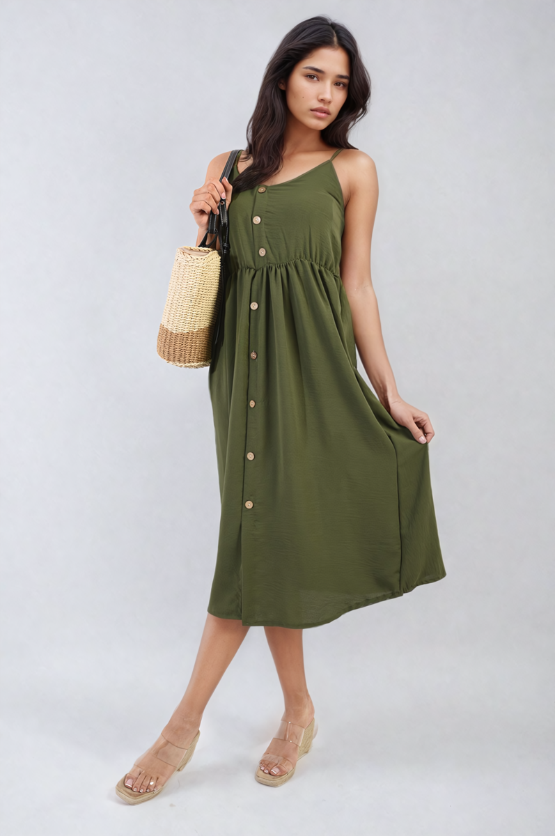 Button Front Strappy Midi Dress Sizes S/M M/L