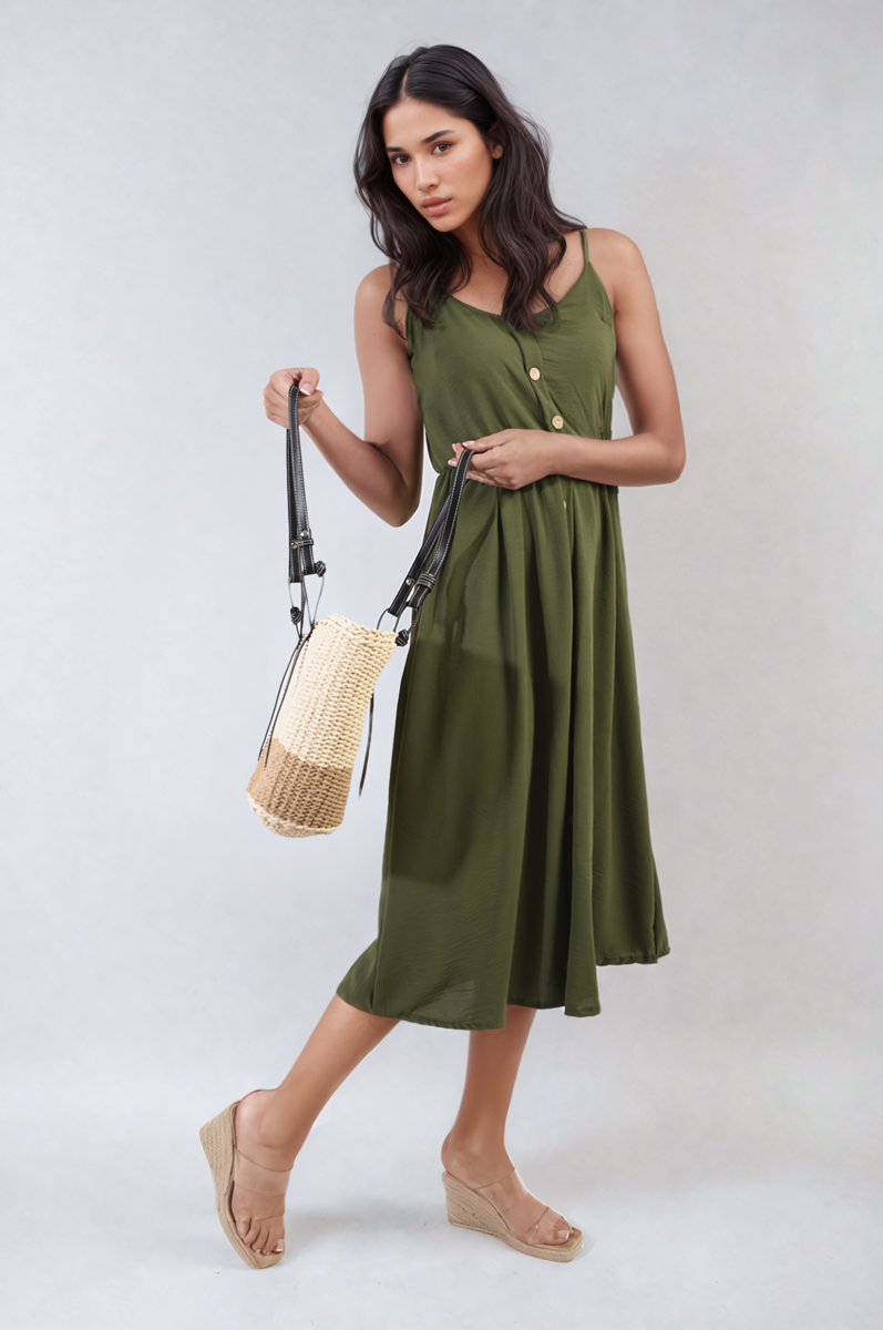 Button Front Strappy Midi Dress Sizes S/M M/L