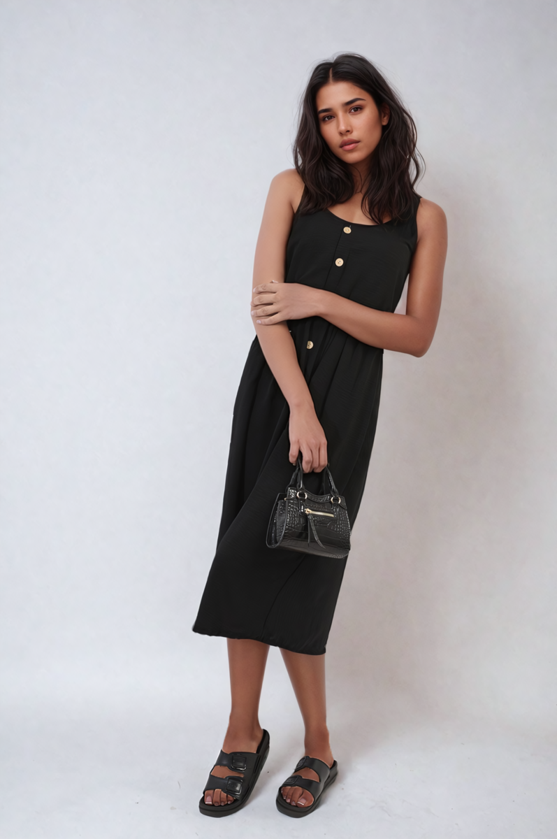 Button Front Strappy Midi Dress Sizes S/M M/L