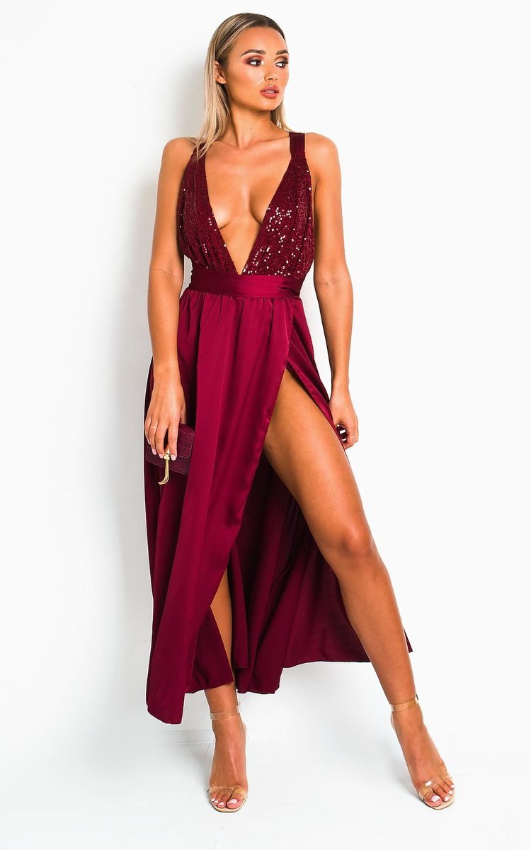 Backless Sequin Midi Dress Sizes S/M M/L Colours Pink Wine