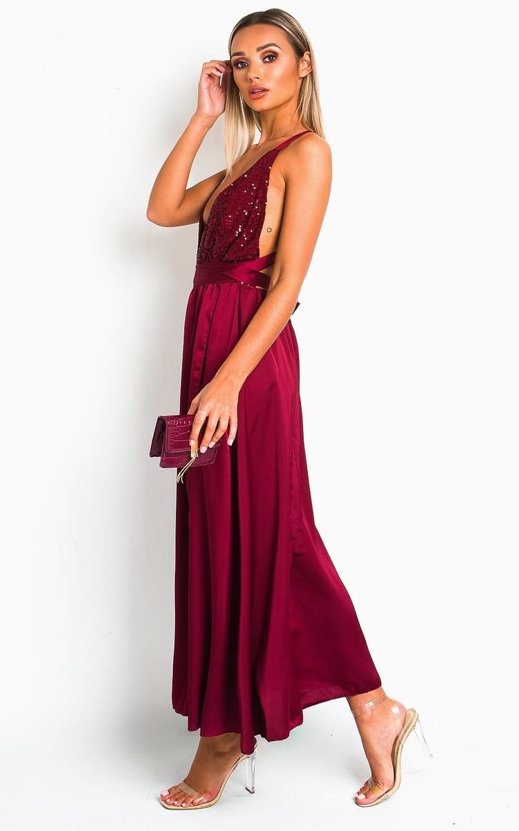 Backless Sequin Midi Dress Sizes S/M M/L Colours Pink Wine