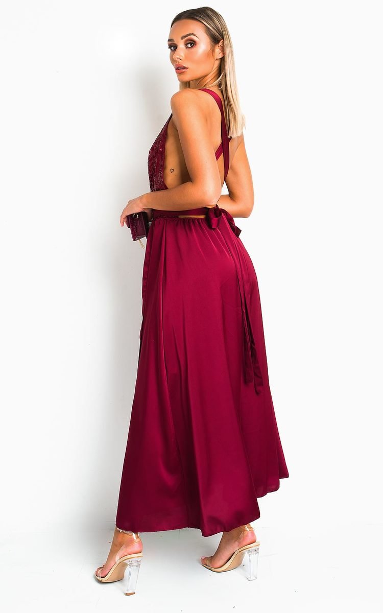 Backless Sequin Midi Dress Sizes S/M M/L Colours Pink Wine