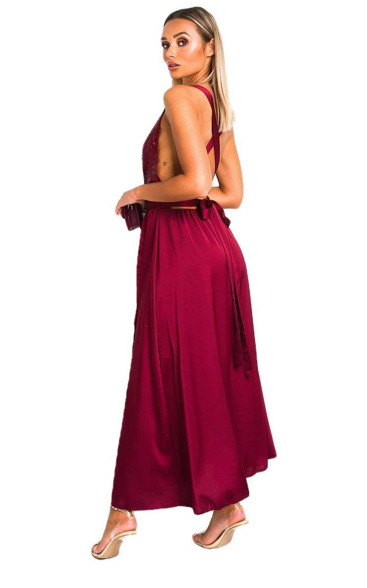 Backless Sequin Midi Dress Sizes S/M M/L Colours Pink Wine