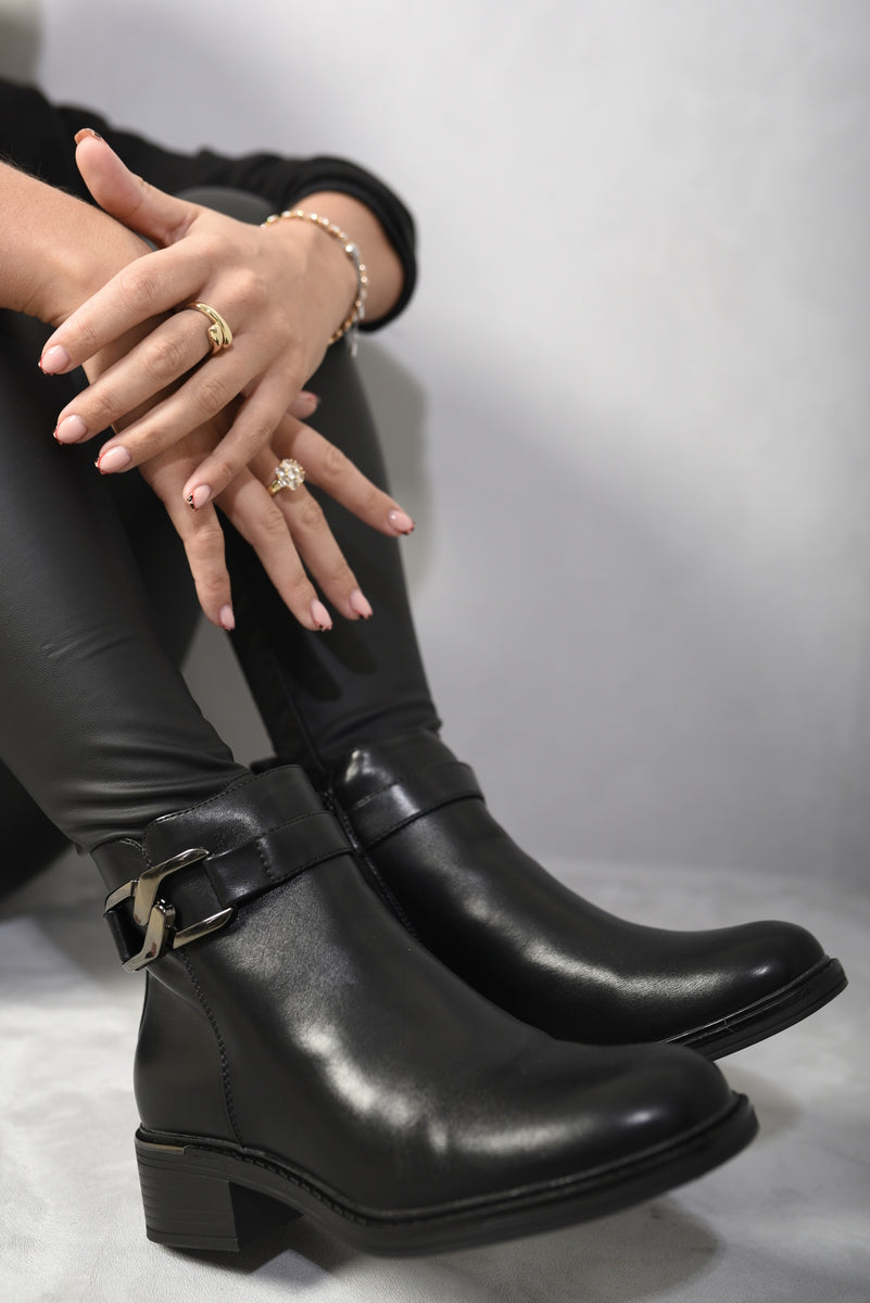 Buckle Side Zipper Closure Ankle Boots