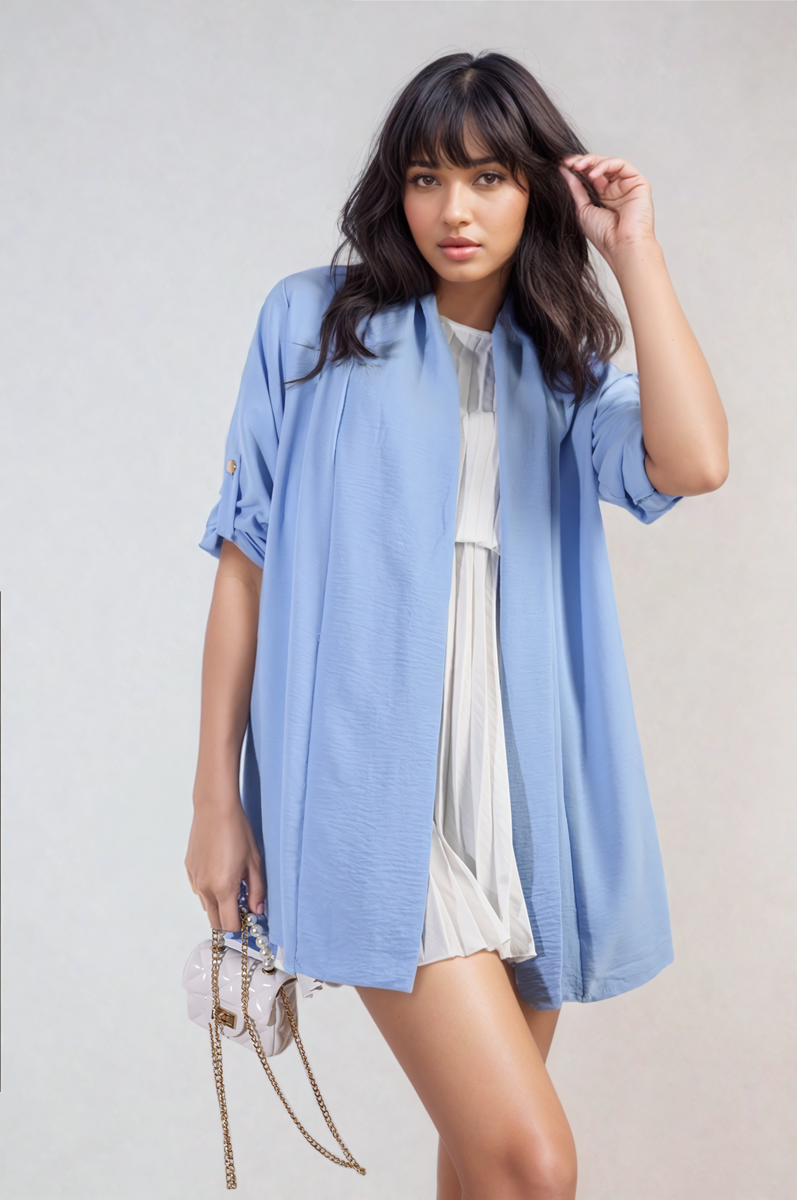 Open Front Roll Up Sleeve Cardigan