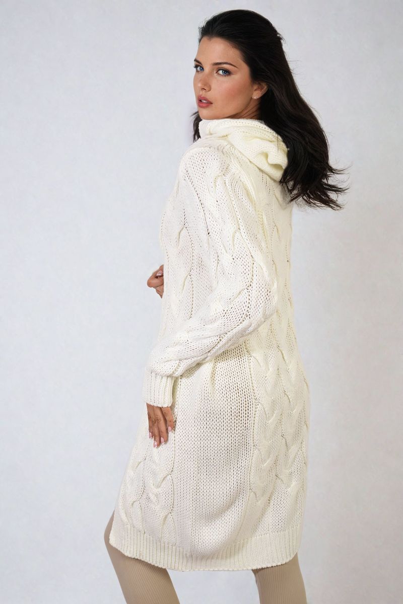 Chunky Cable Knitted Oversized Longline Hooded Cardigan