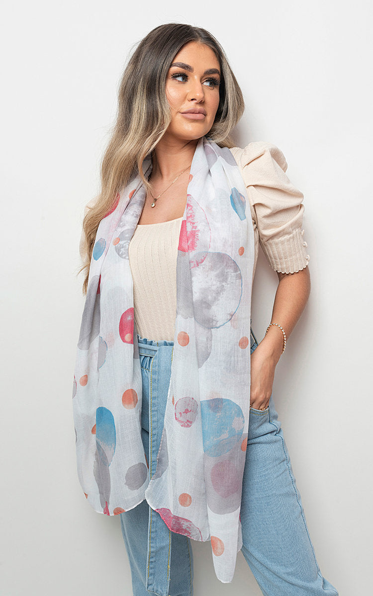 Summer Wrap Scarf with Printed Large Polka Dots