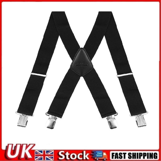 MENS 35M 50MM WIDE HEAVY DUTY X SHAPE BRACES ELASTIC SUSPENDERS TROUSER CLIPS UK