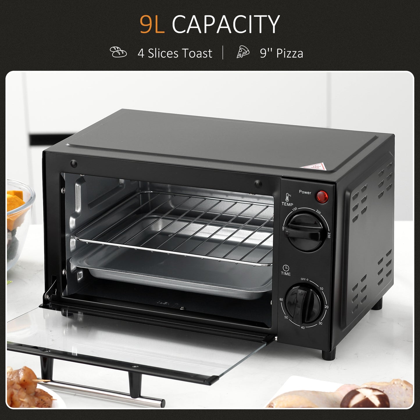 Mini Oven, 9L Countertop Electric Grill, Toaster Oven  750W